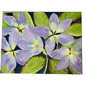 PAINTING WATERCOLOR ORIGINAL FLOWER PLUMERIA FRANGIPANI PURPLE 11X14 & MAT 16X20